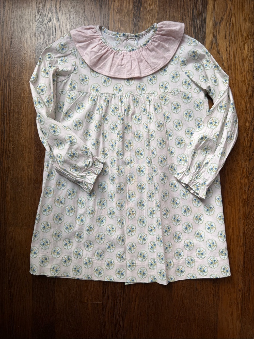 Hannah Kate Girls Floral Long-Sleeve Dress with Pink Ruffle Collar